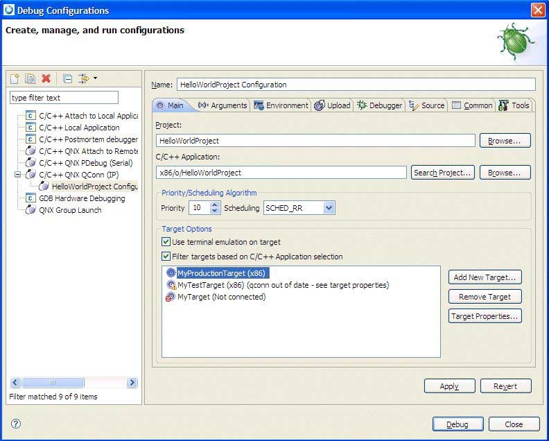 Launch Configurations dialog; Main tab