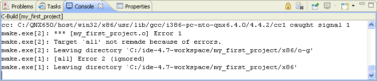 Compile errors in the Console view